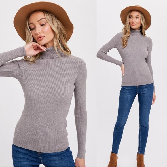 Essential Rib Turtleneck Pullover - Gray - Picture 3 of 3